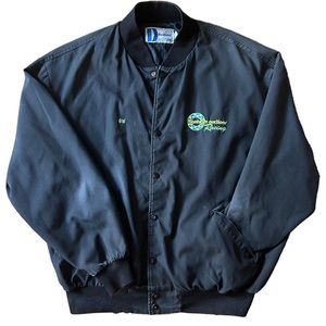 Vintage neon embroidered racing bomber jacket on Dunbrooke base, made in the USA